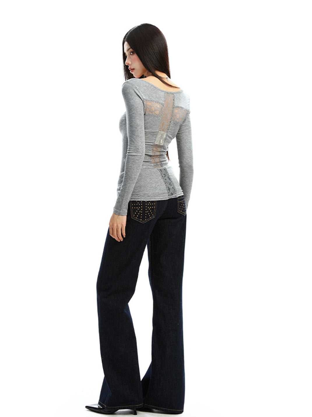 BIGGOLD Lace Cutouts on the Back Long-Sleeve Top - view 6