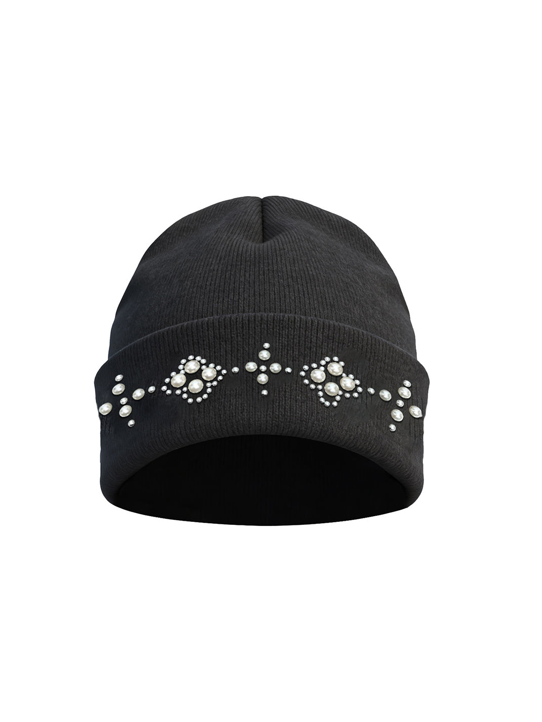 YADcrew Pearl-Studded Knitted Beanie - Gray