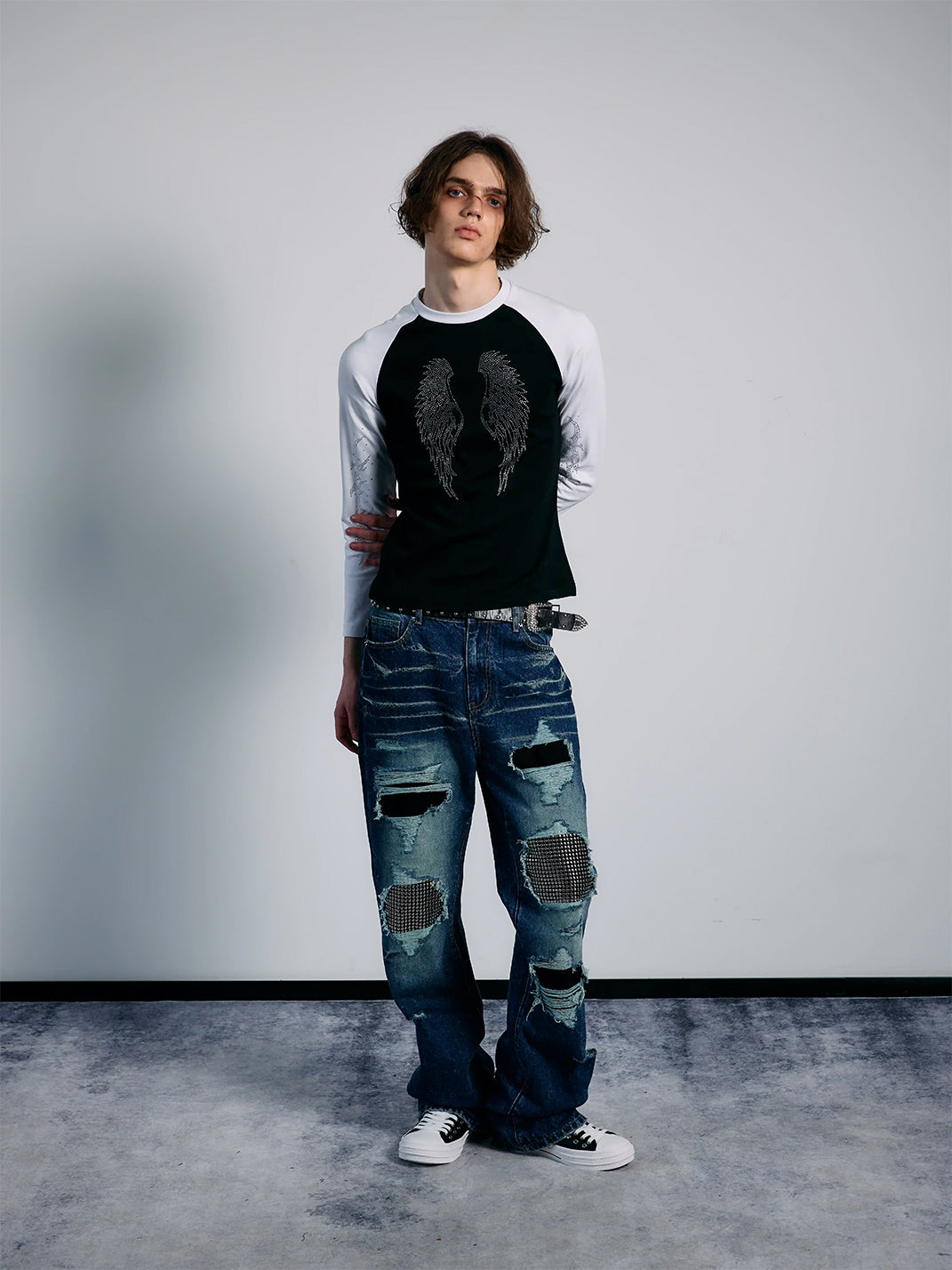 PAIKI Rhinestone Winged Raglan Long Sleeve T-Shirt - view 7