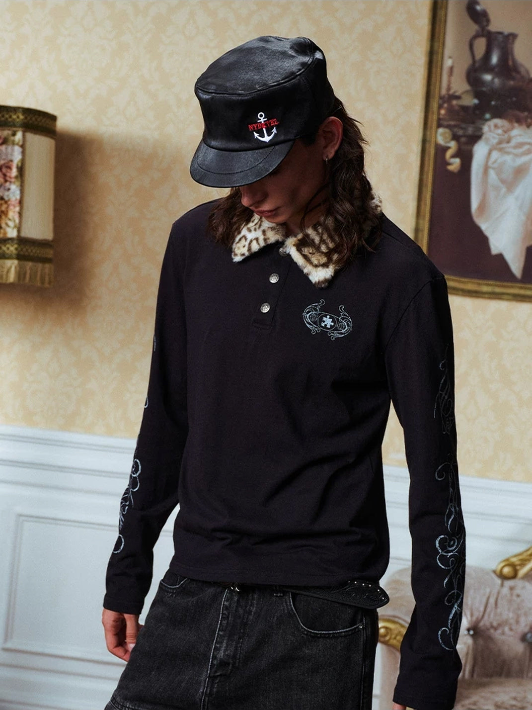 YADcrew Removable Leopard Collar Long Sleeve Polo Shirt - view 7