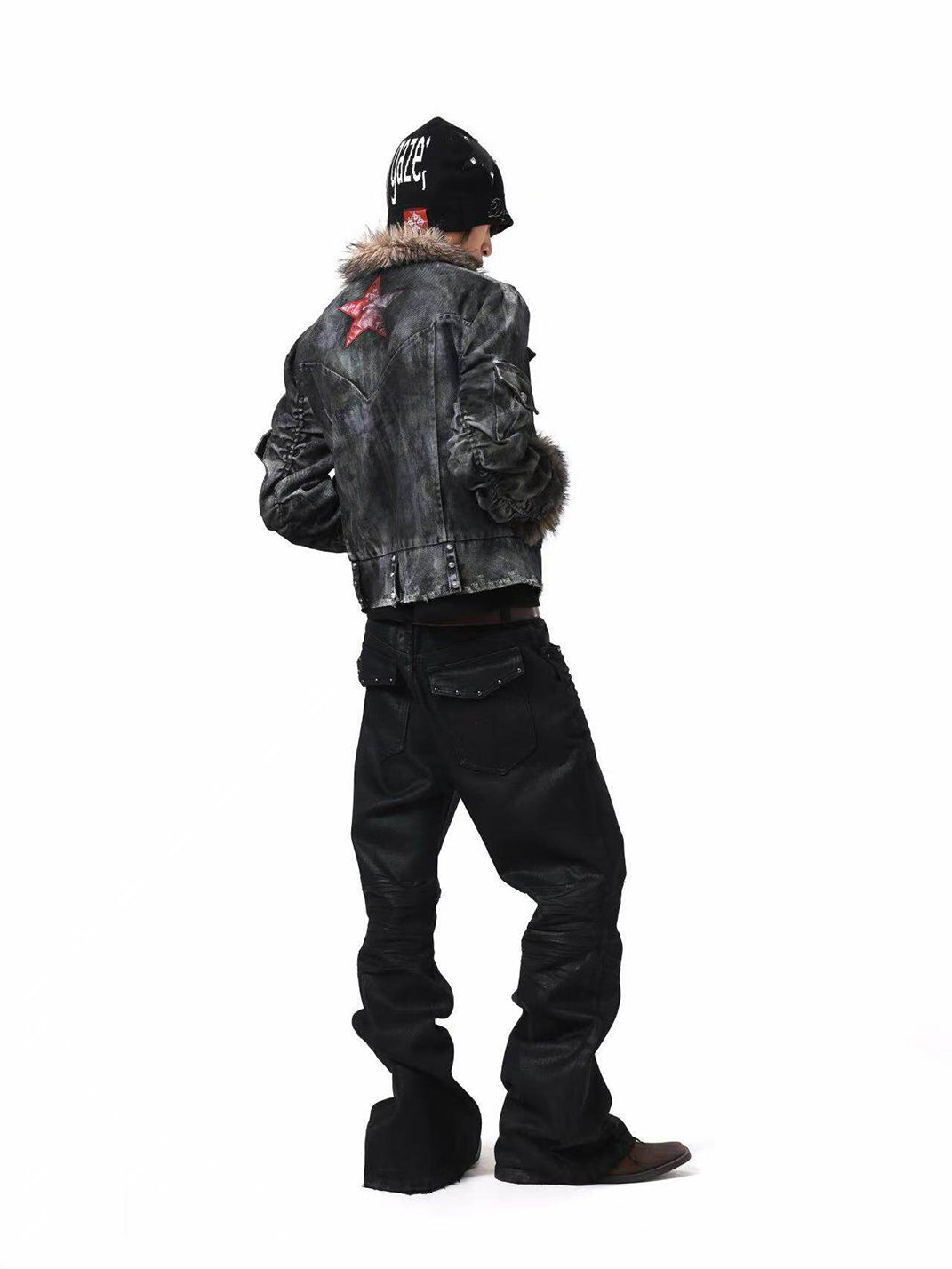 DETW Asymmetric Distressed Studded Fur Collar Jacket - view 7