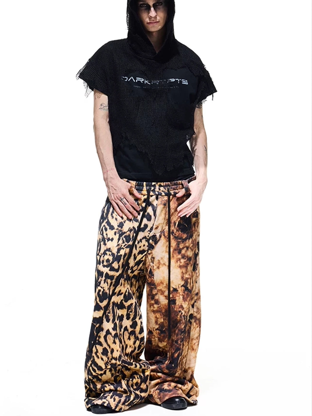 DARKRTPTS Distressed Leopard Print Drawstring Relaxed Wide-Leg Sweatpants - view 7