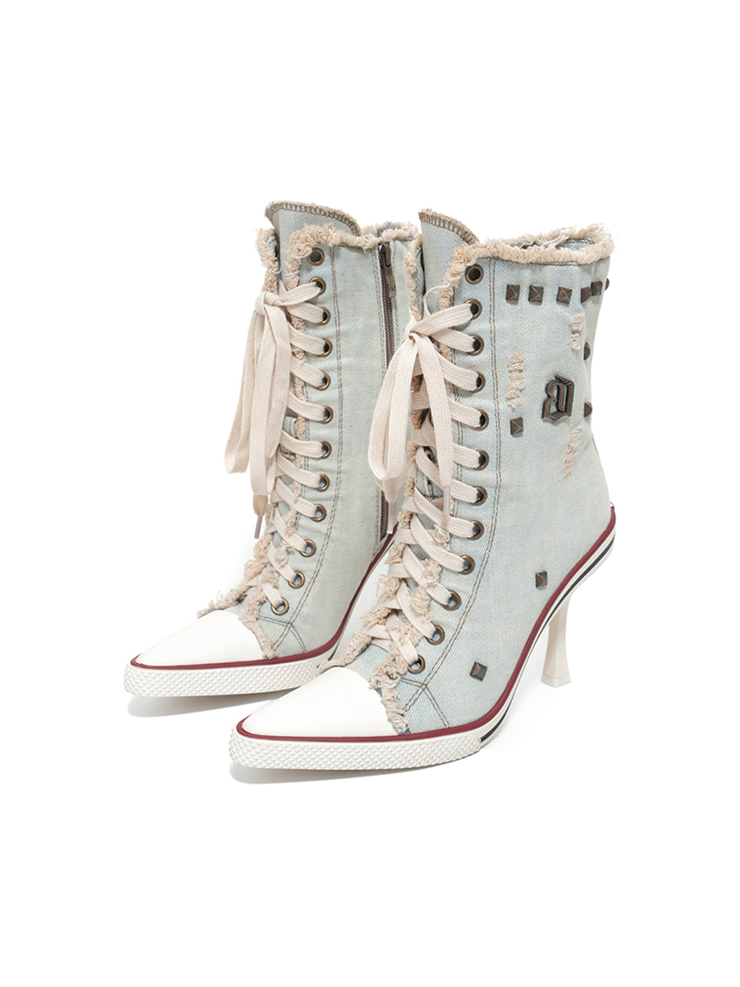 UnicornBlood Distressed Studded Washed Denim High Heels - view 7