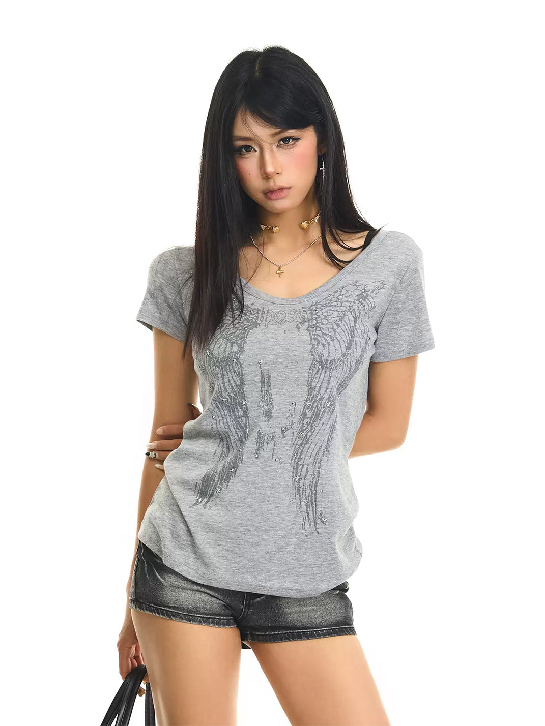 JHYWZD V-Neck Crystal T-Shirt - view 7