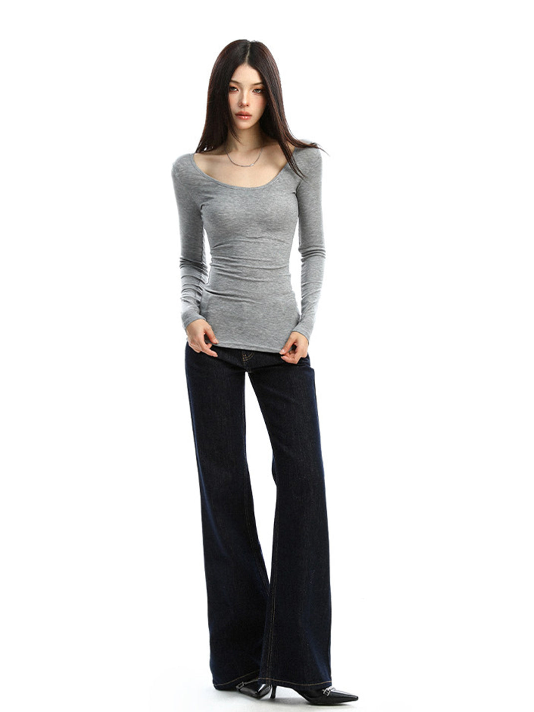 BIGGOLD Lace Cutouts on the Back Long-Sleeve Top - view 7