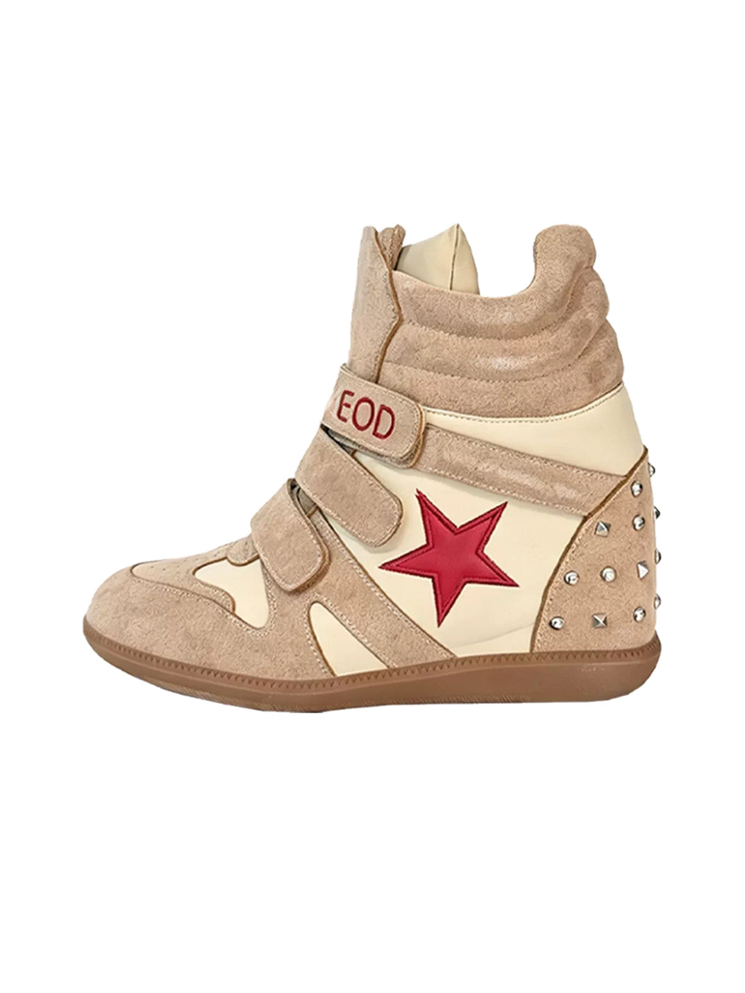 DETW Retro High-Top Platform Wedge Trainers - Khaki Brown
