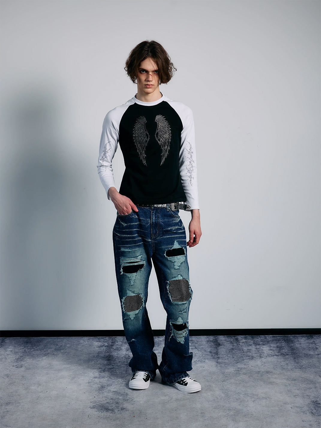 PAIKI Rhinestone Winged Raglan Long Sleeve T-Shirt - view 8