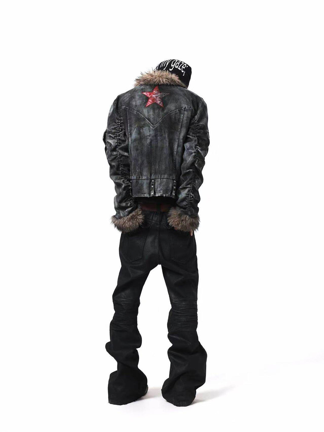 DETW Asymmetric Distressed Studded Fur Collar Jacket - view 8