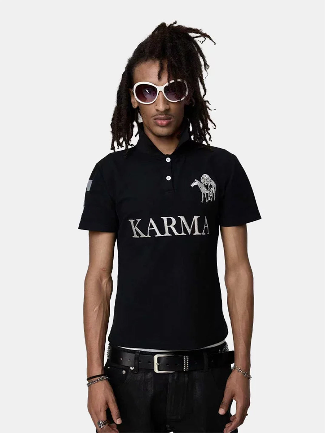 KARMANISTIC Retro Letter Print Polo Shirt - view 8