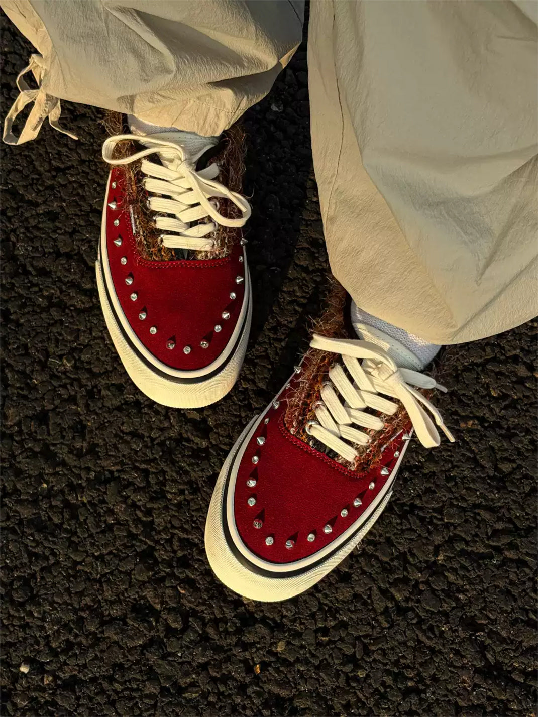 ZDZZFT Studded Rhinestone Reddish Brown Low-Top Sneakers - view 8