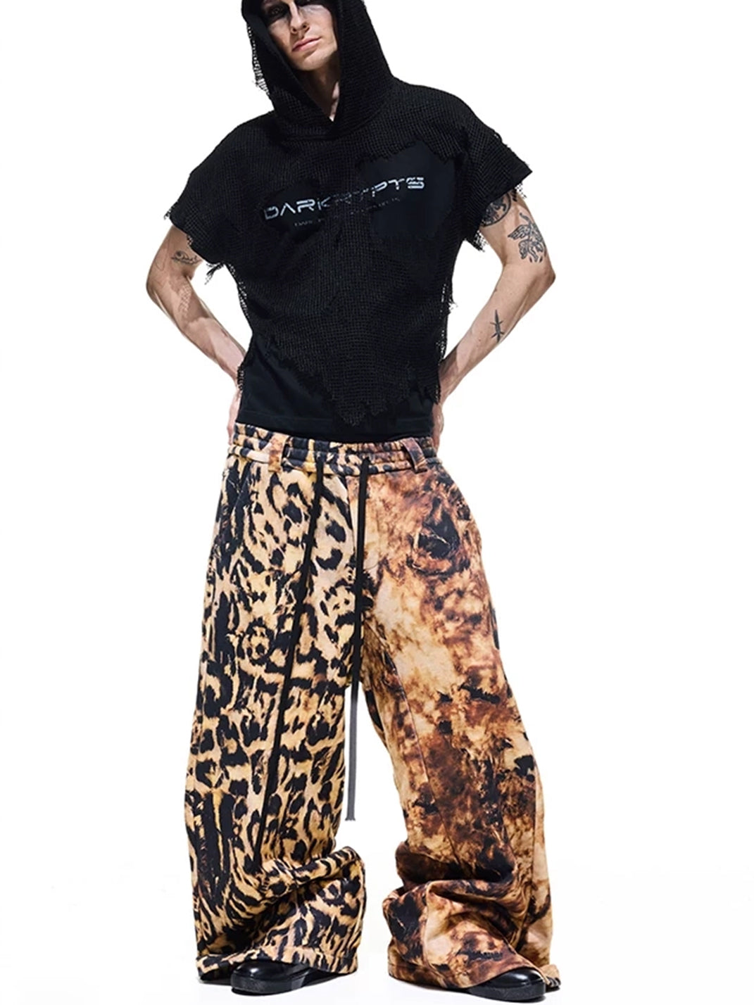 DARKRTPTS Distressed Leopard Print Drawstring Relaxed Wide-Leg Sweatpants - view 8