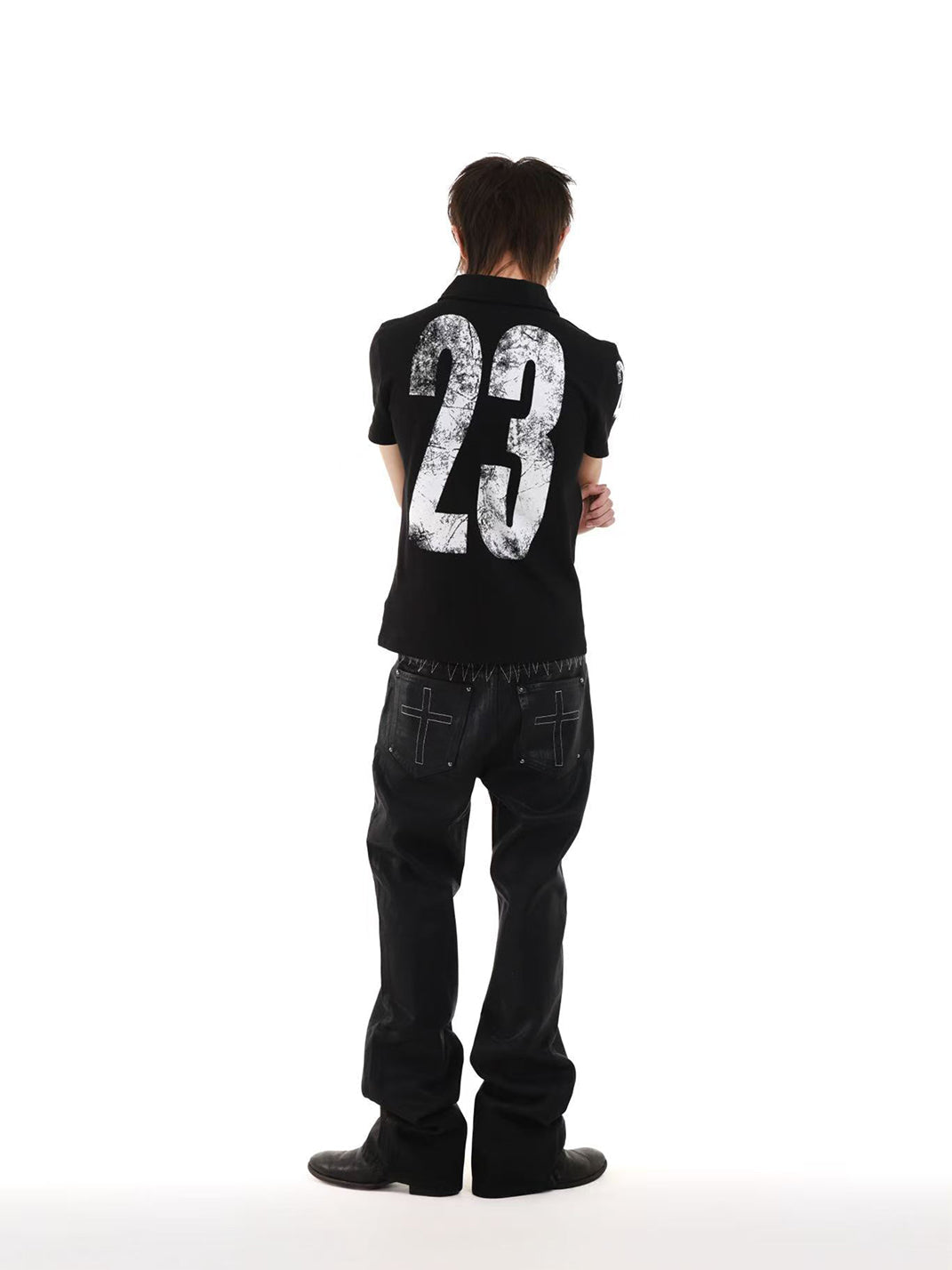 DETW Wax-Coated Asymmetric Stacked Jeans - view 8
