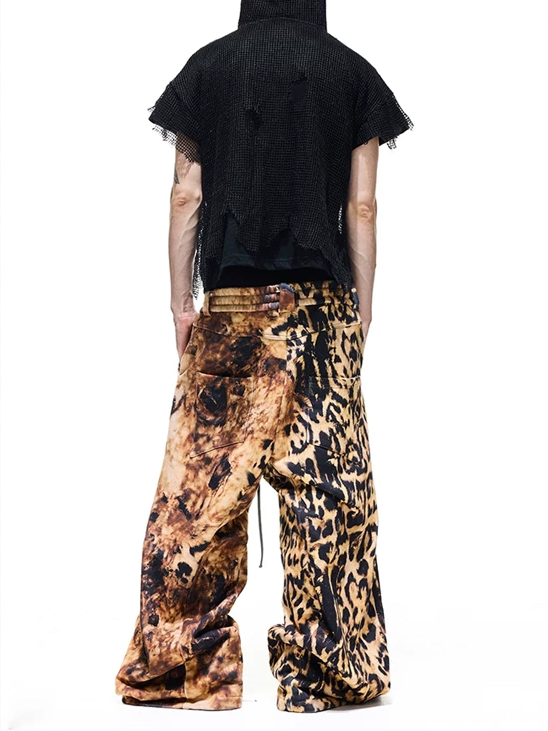 DARKRTPTS Distressed Leopard Print Drawstring Relaxed Wide-Leg Sweatpants - view 9