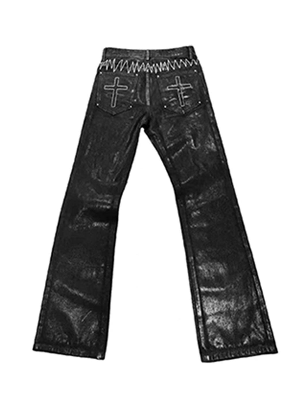 DETW Wax-Coated Asymmetric Stacked Jeans - view 9