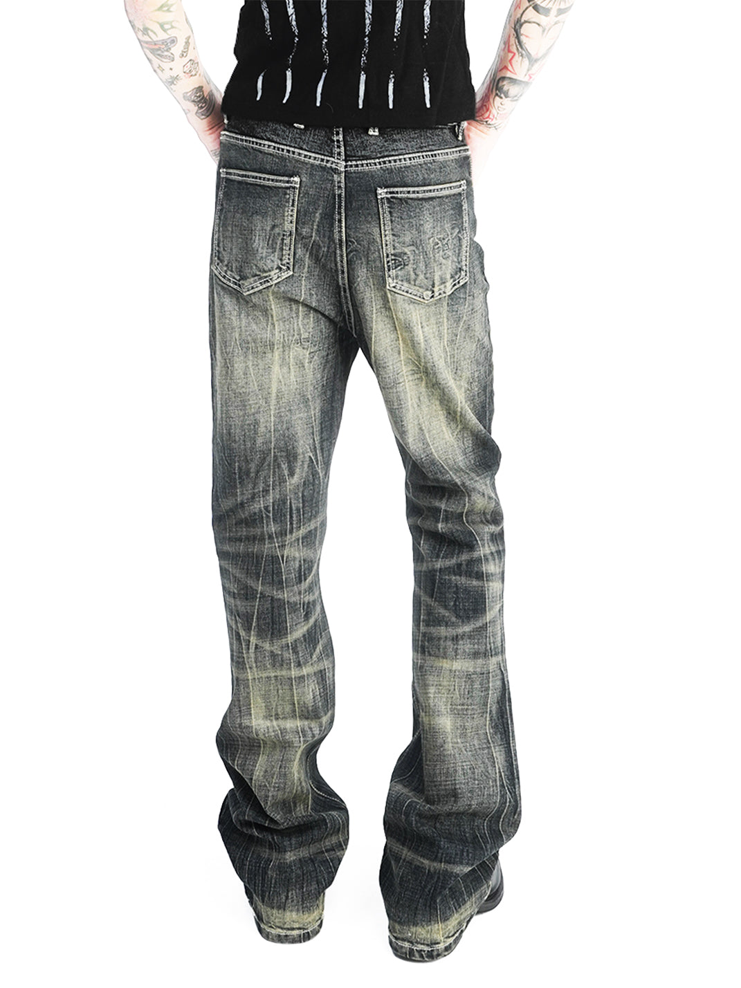 DETW Black and Yellow 14 oz Printed Flared Jeans - view 9