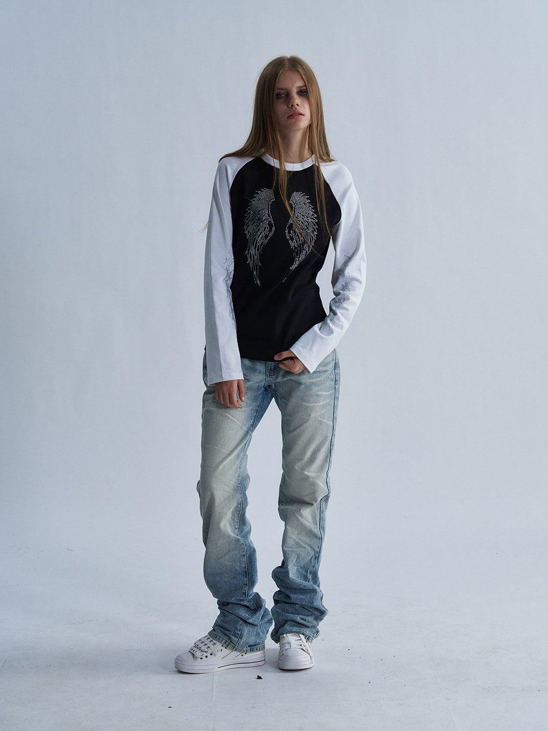 PAIKI Rhinestone Winged Raglan Long Sleeve T-Shirt - view 9