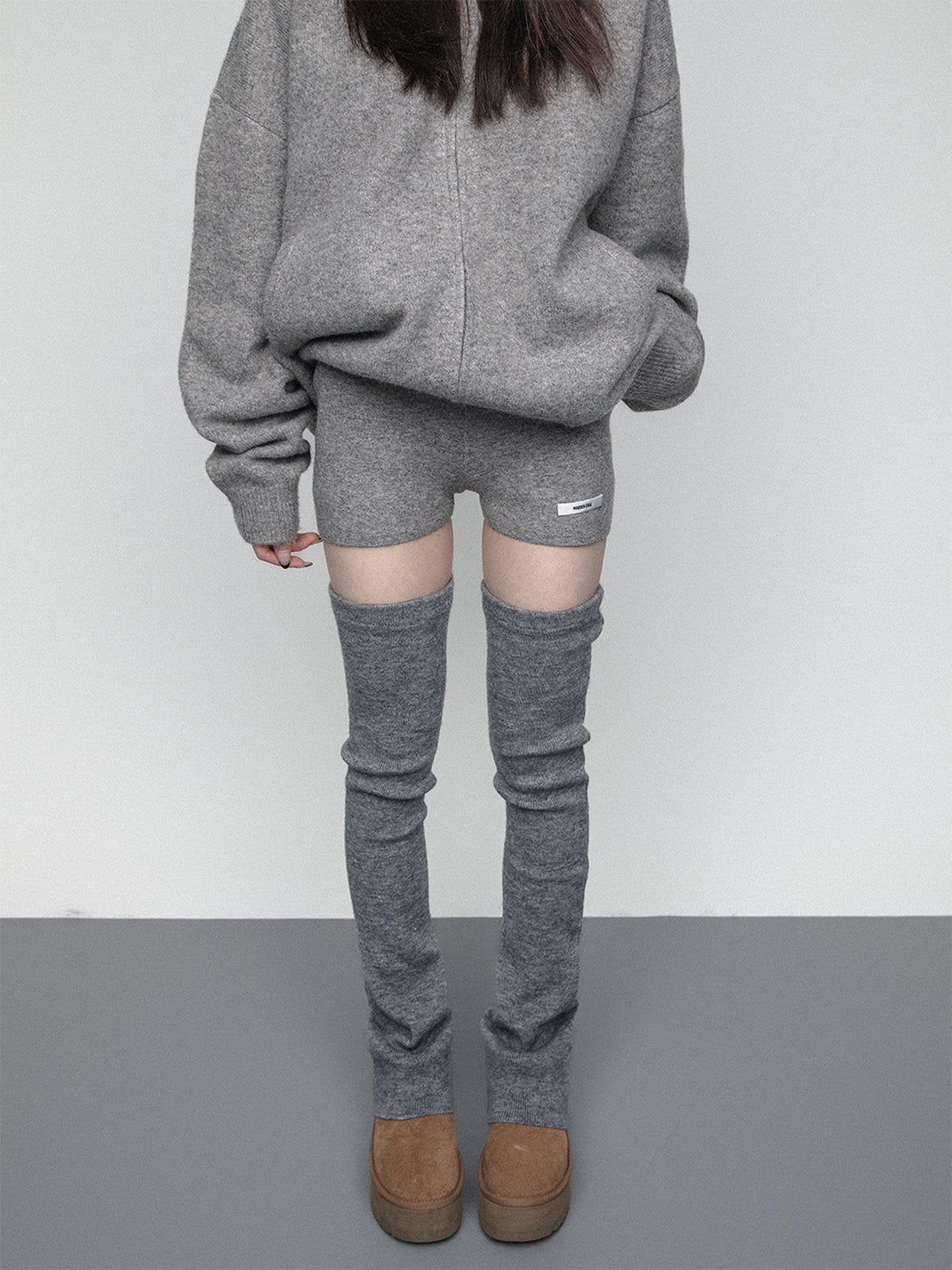 SS2L Cozy Stretch Knit Flared Thigh High Leg Warmers - Gray
