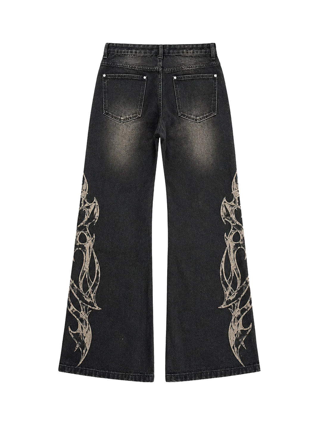 PAIKI Distressed Washed Flame Print Studded Wide Leg Jeans - view 9