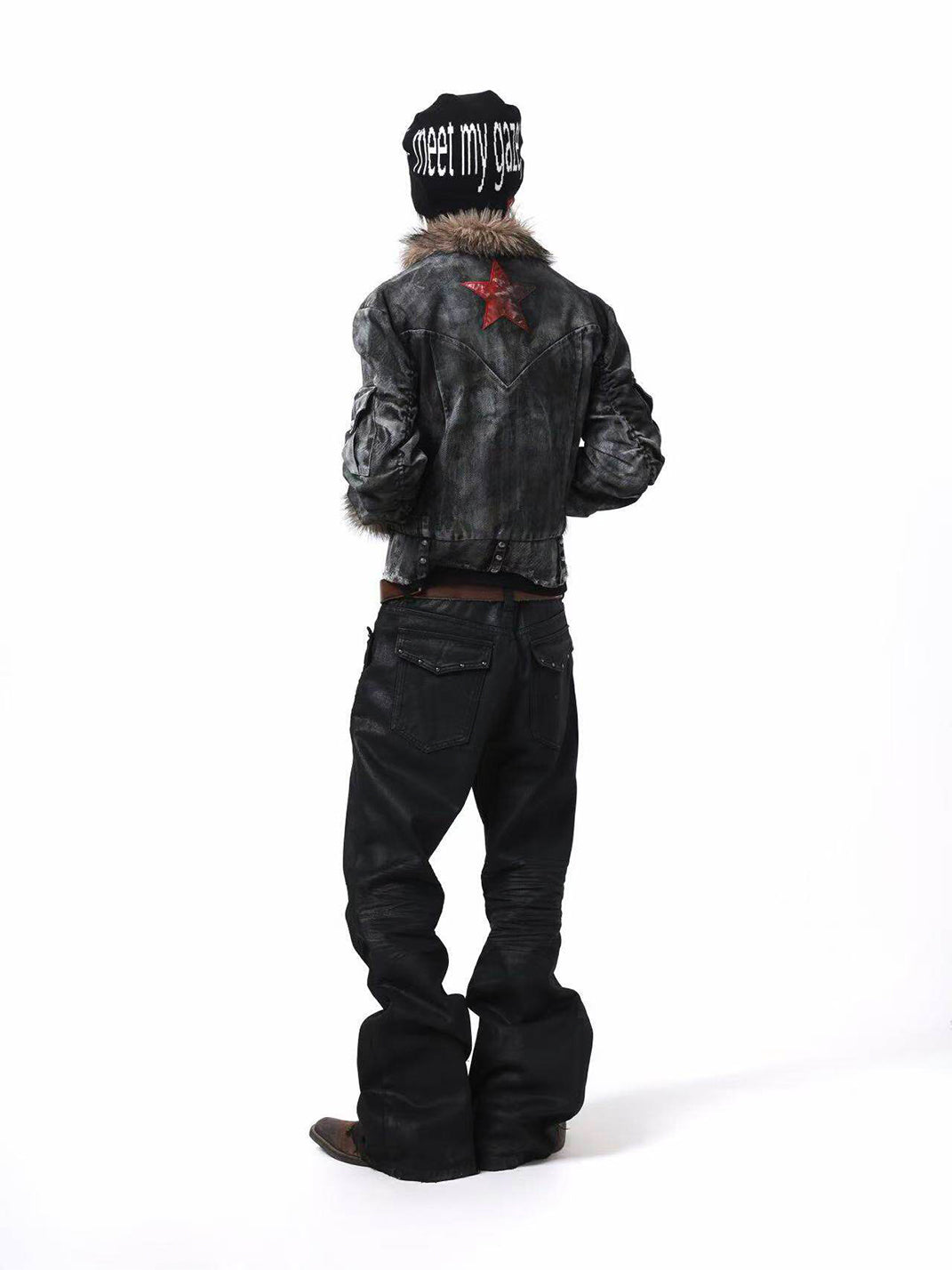 DETW Asymmetric Distressed Studded Fur Collar Jacket - view 9
