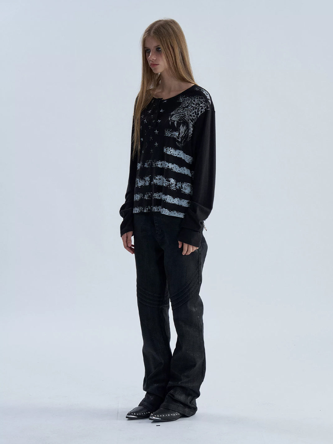 PAIKI Vintage Leopard Henley Long Sleeve Shirt - view 9