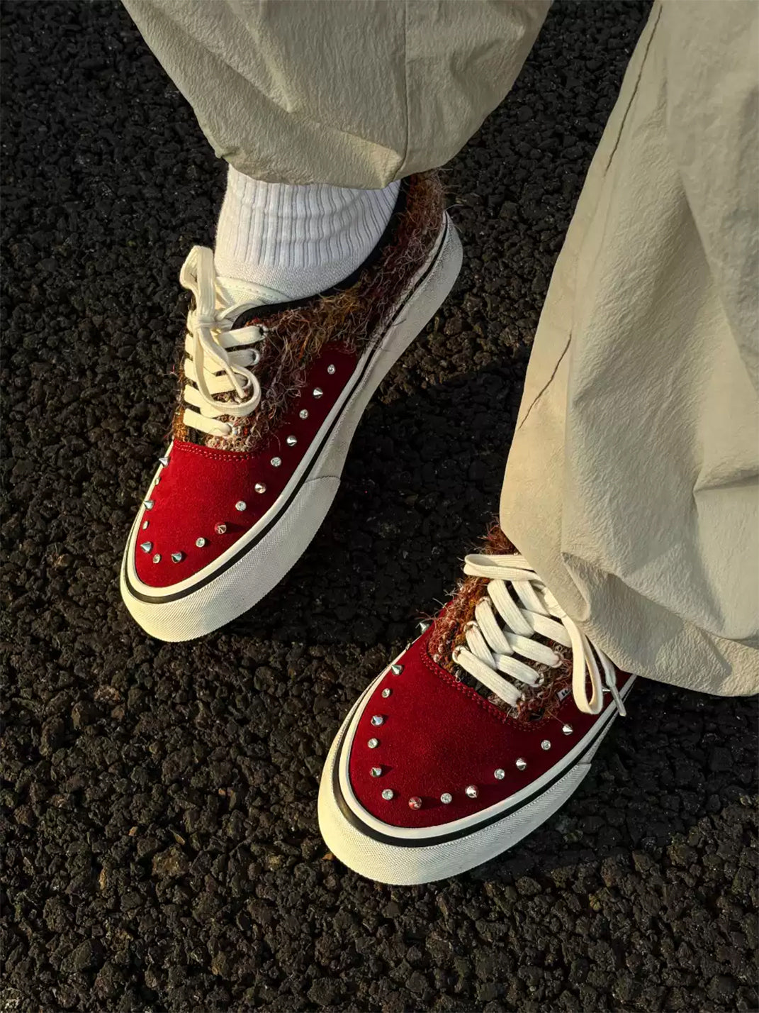 ZDZZFT Studded Rhinestone Reddish Brown Low-Top Sneakers - view 9