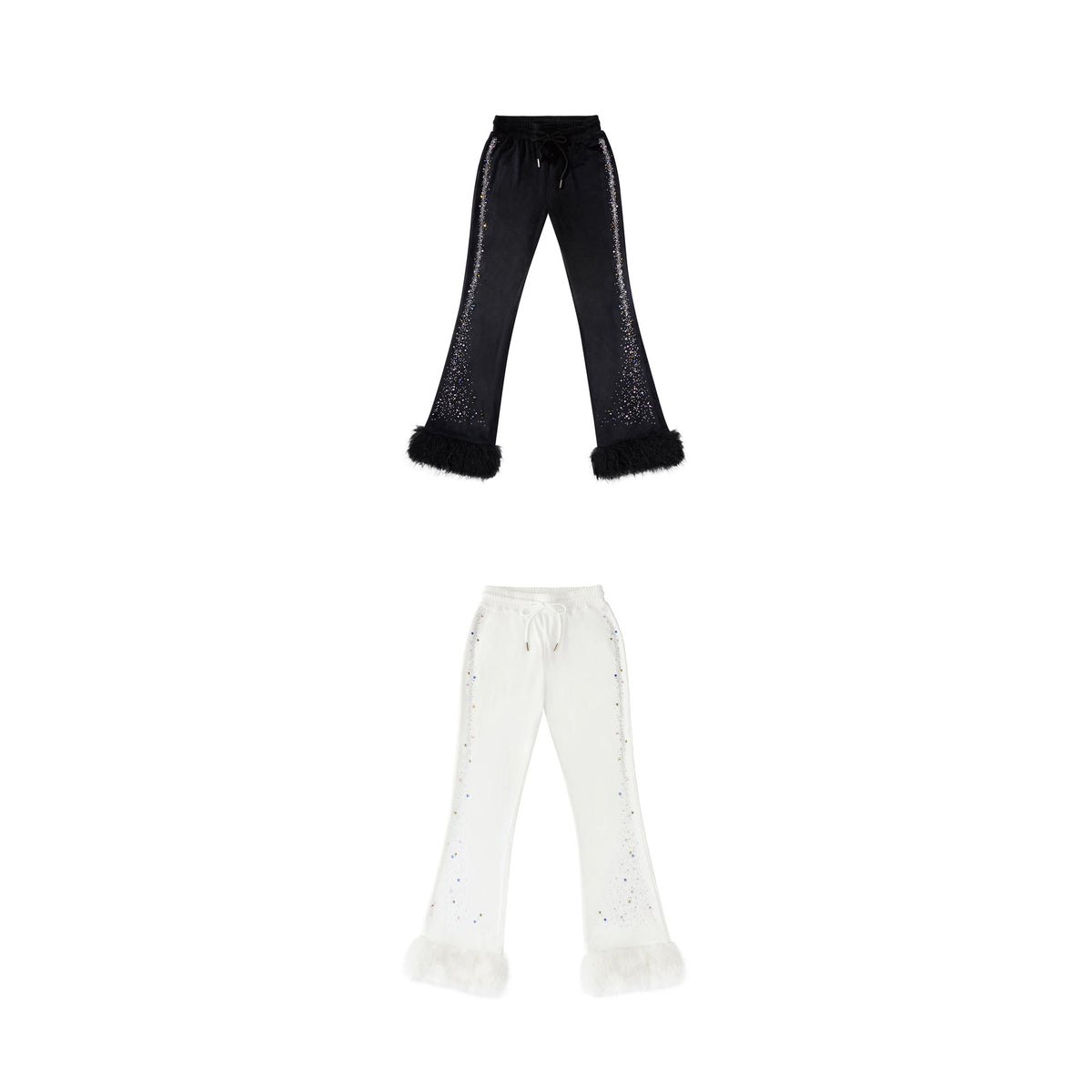 CFIERCE Unicorn Velvet Rhinestone Flare Pants - black and white color comparison