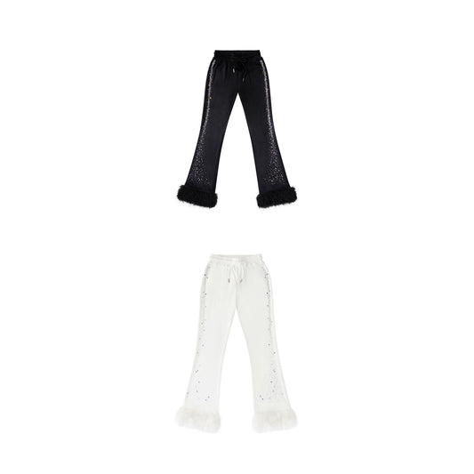 CFIERCE Unicorn Velvet Rhinestone Flare Pants - black and white color comparison