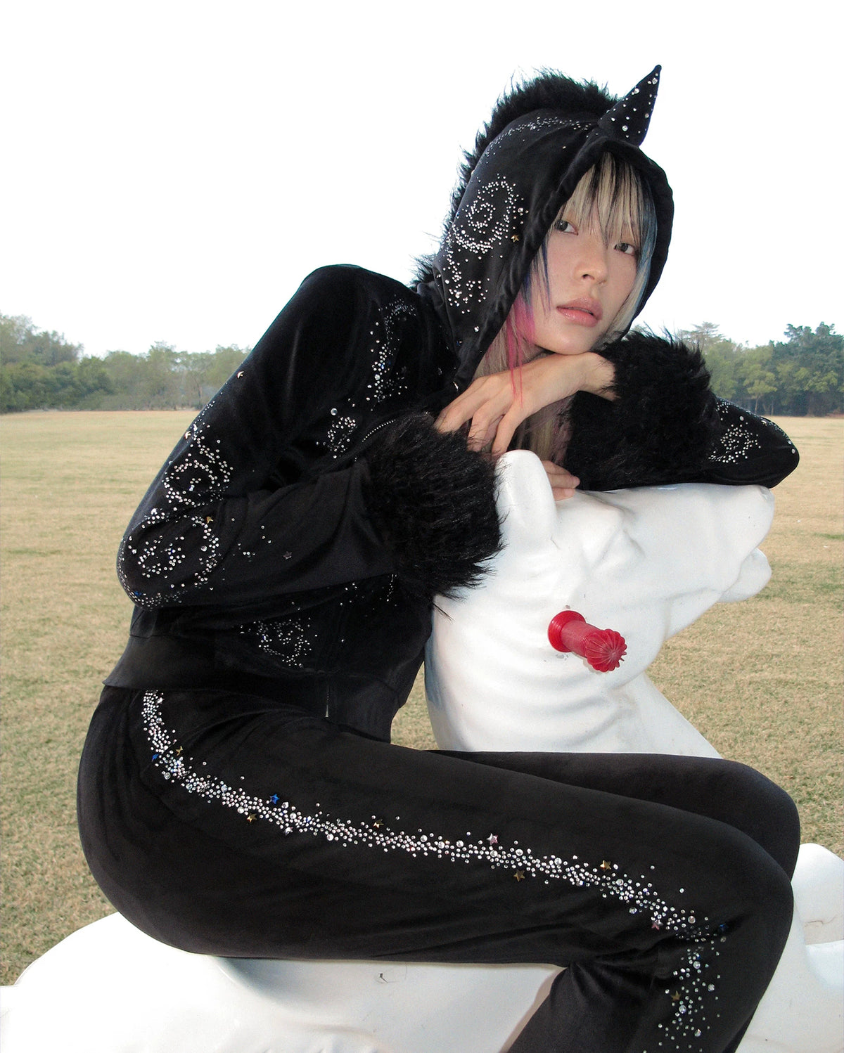 CFIERCE Unicorn Velvet Rhinestone Flare Pants - view 12