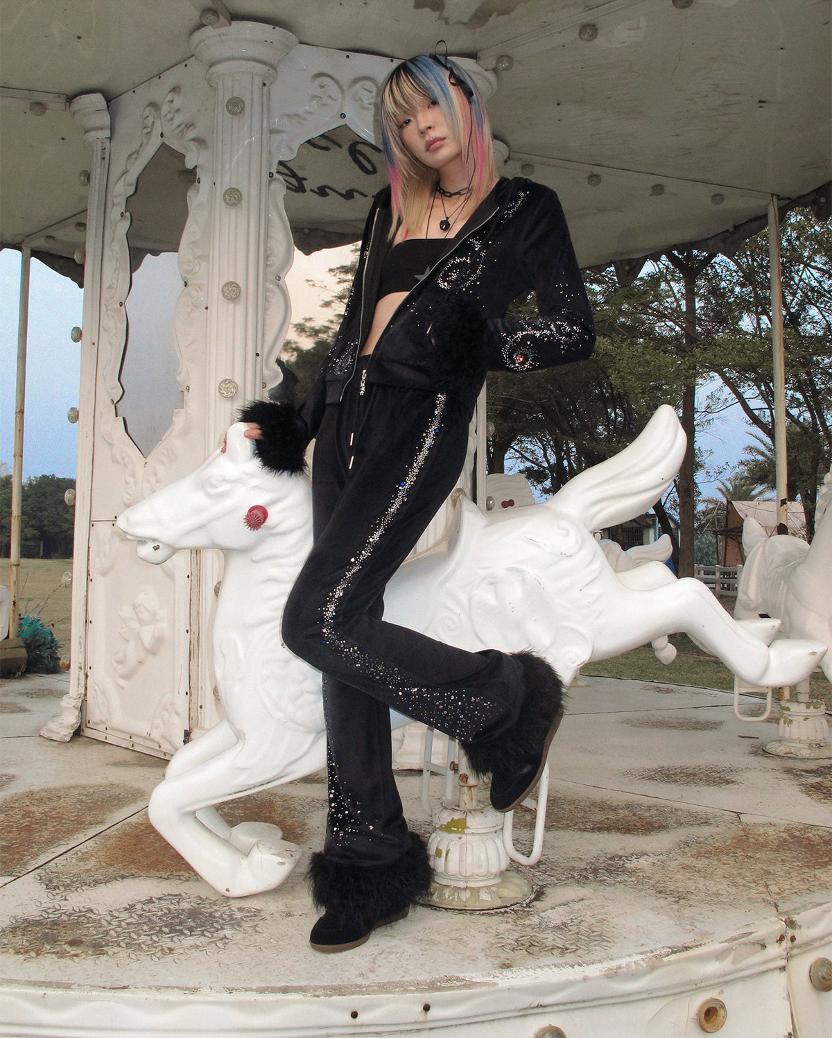 CFIERCE Unicorn Velvet Rhinestone Flare Pants - view 15