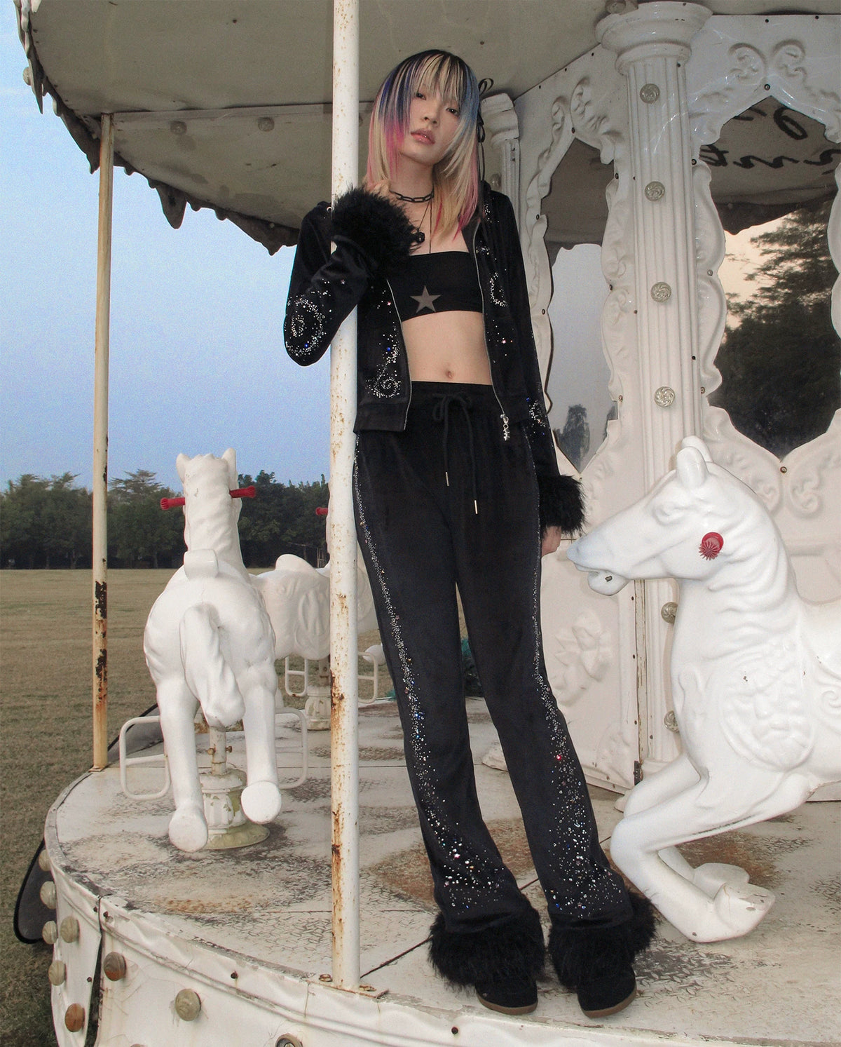 CFIERCE Unicorn Velvet Rhinestone Flare Pants - view 16