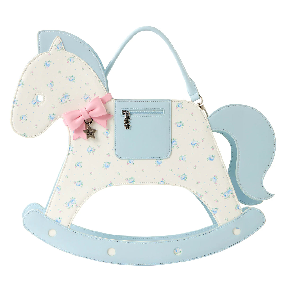 CFIERCE Rocking Horse Crossbody Handbag - blue floral rocking-horse handbag product view