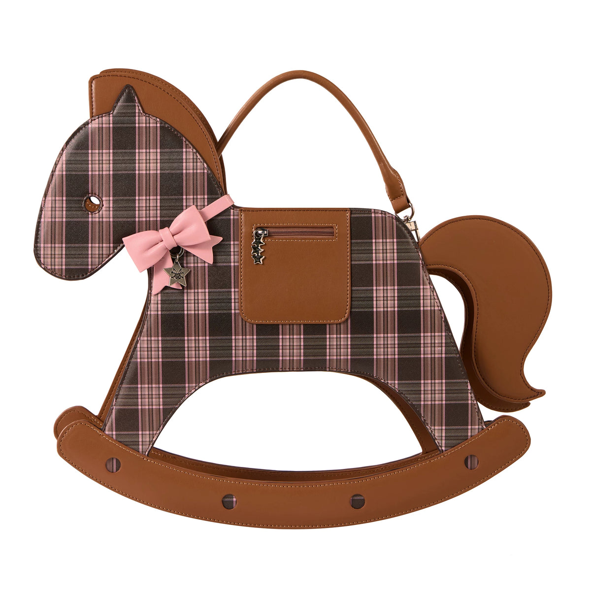 CFIERCE Rocking Horse Crossbody Handbag - brown plaid rocking-horse handbag product view