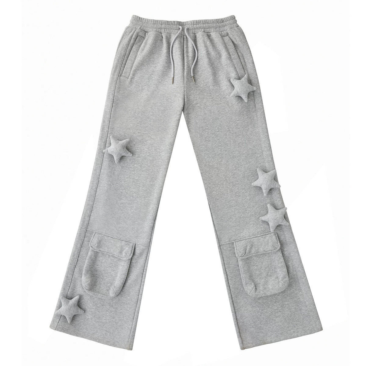 CFIERCE Raised Star Flared Sweatpants - gray raised-star flared sweatpants product front on white