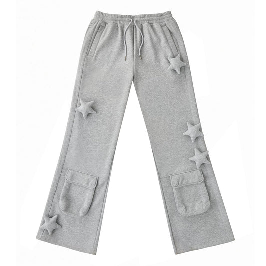 CFIERCE Raised Star Flared Sweatpants - gray raised-star flared sweatpants product front on white