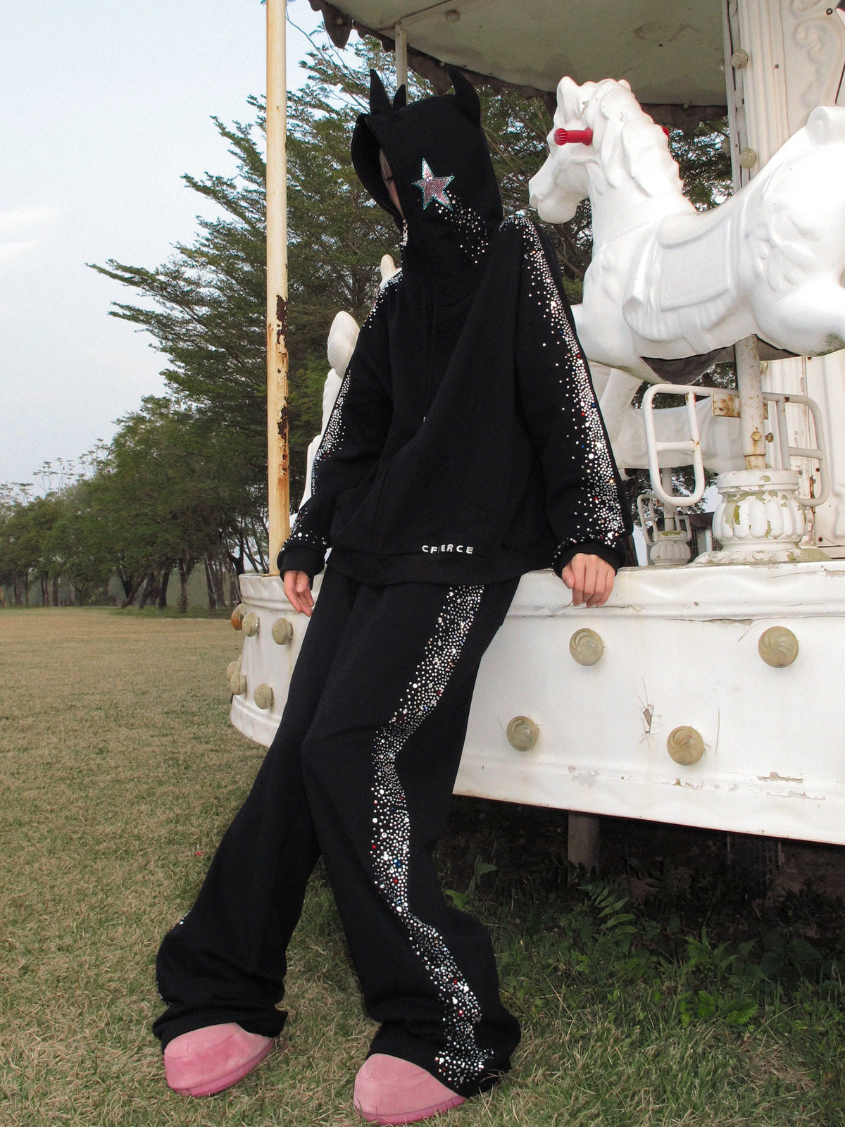 CFIERCE Crying Unicorn Rhinestone Sweatpants - view 5