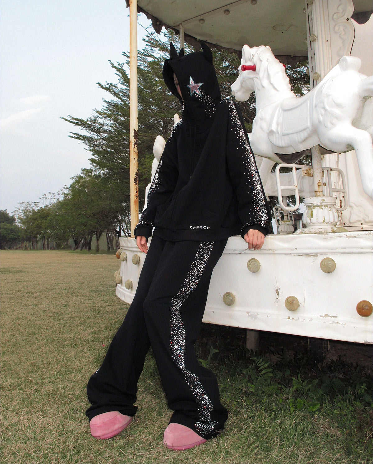 CFIERCE Crying Unicorn Rhinestone Sweatpants - view 11