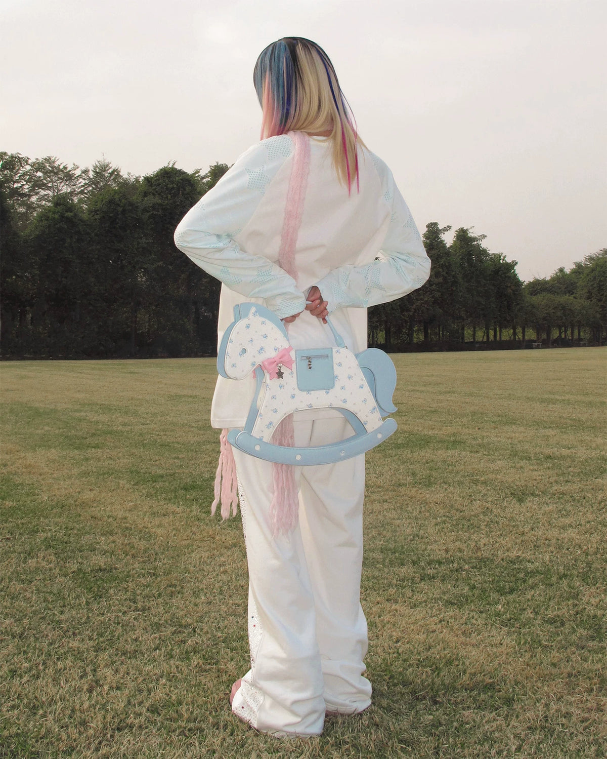 CFIERCE Dream Come True Unicorn Raglan Top - white unicorn raglan top back view worn by model