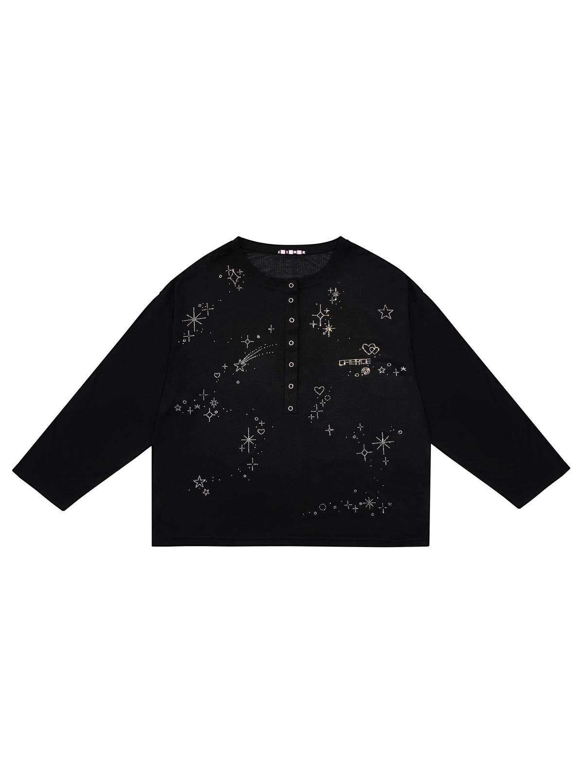 CFIERCE Starlight Rhinestone Henley Top - white background front
