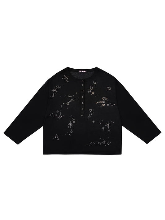 CFIERCE Starlight Rhinestone Henley Top - white background front