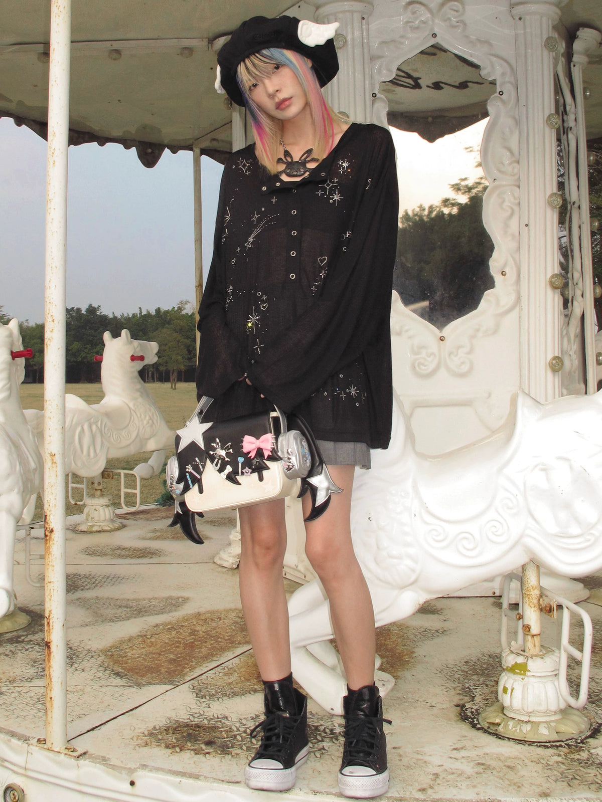 CFIERCE Starlight Rhinestone Henley Top - model view 3