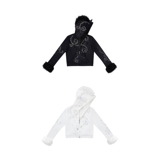 CFIERCE Unicorn Rhinestone Velour Zip Hoodie - black and white rhinestone unicorn hoodies on white