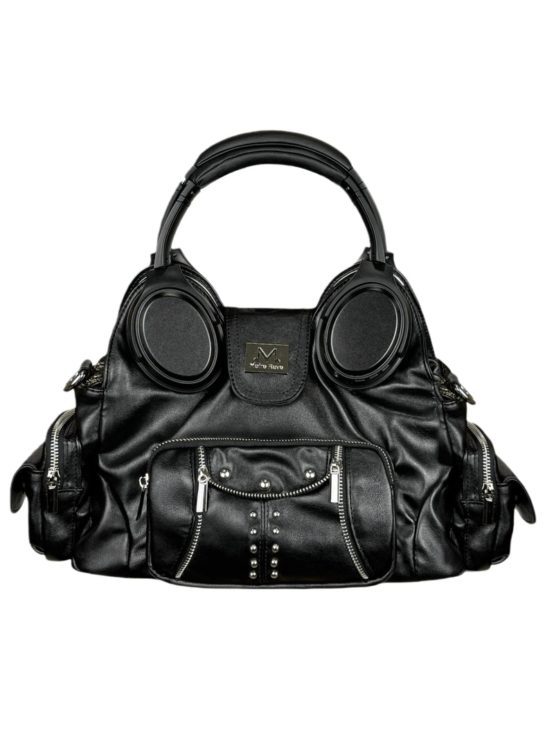 Moire Rave Headphone-Handle Moto Handbag - front view 1