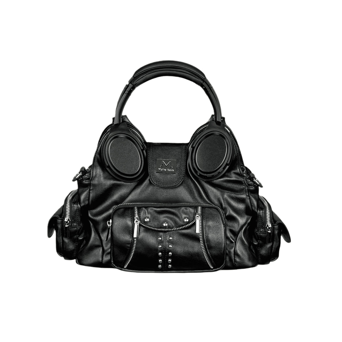 Moire Rave Headphone-Handle Moto Handbag - worn view 6