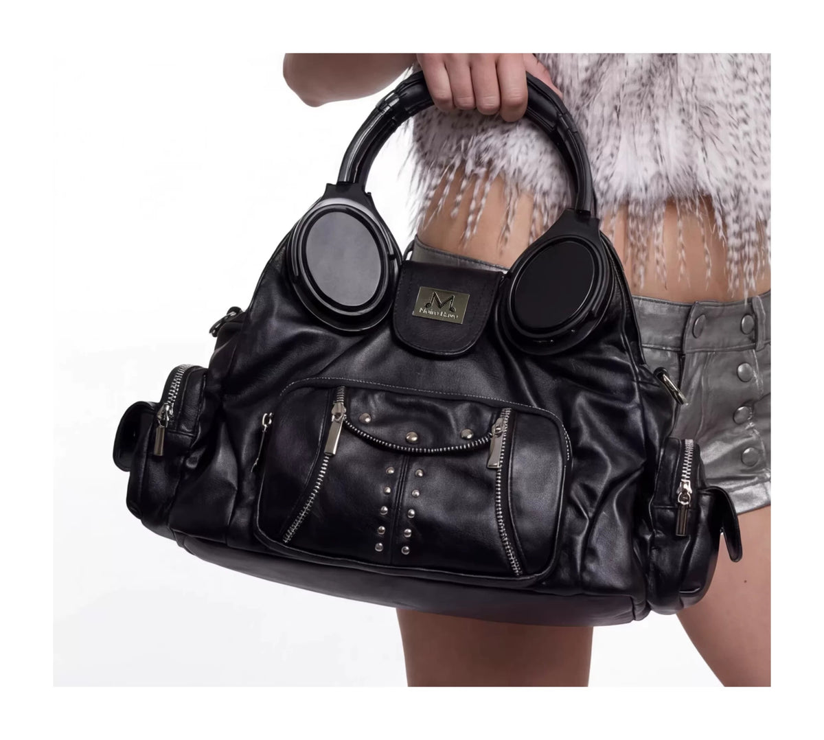 Moire Rave Headphone-Handle Moto Handbag - worn view 14