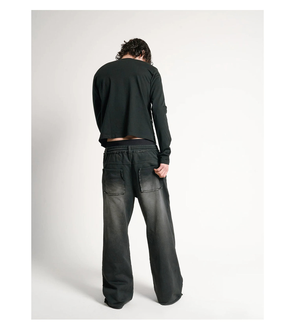 Silver Studded Union Jack Slim Long Sleeve Tee - Black back view