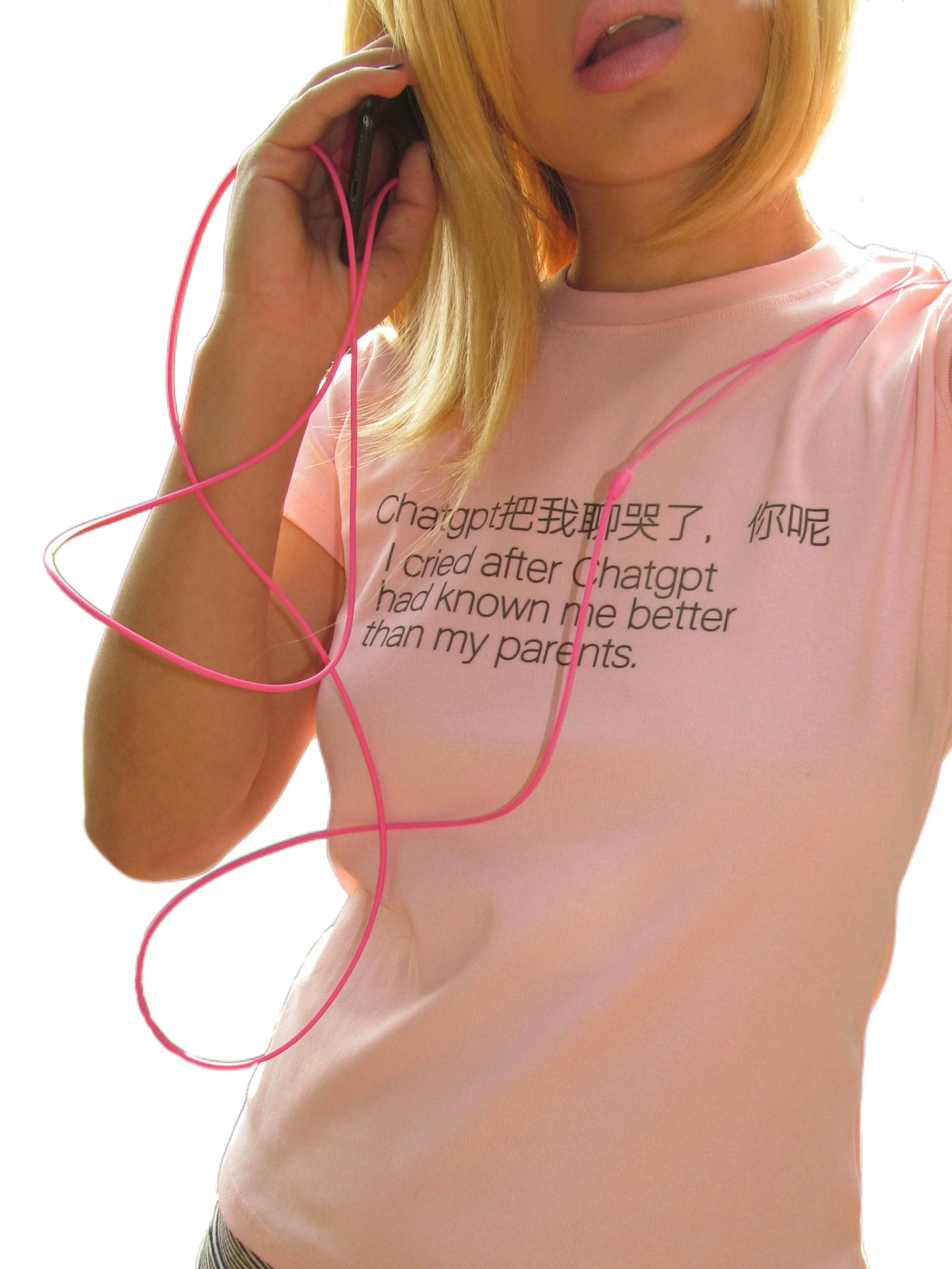 RebelAngel ChatGPT and DeepSeek Slogan T-Shirt - ChatGPT print closer model view