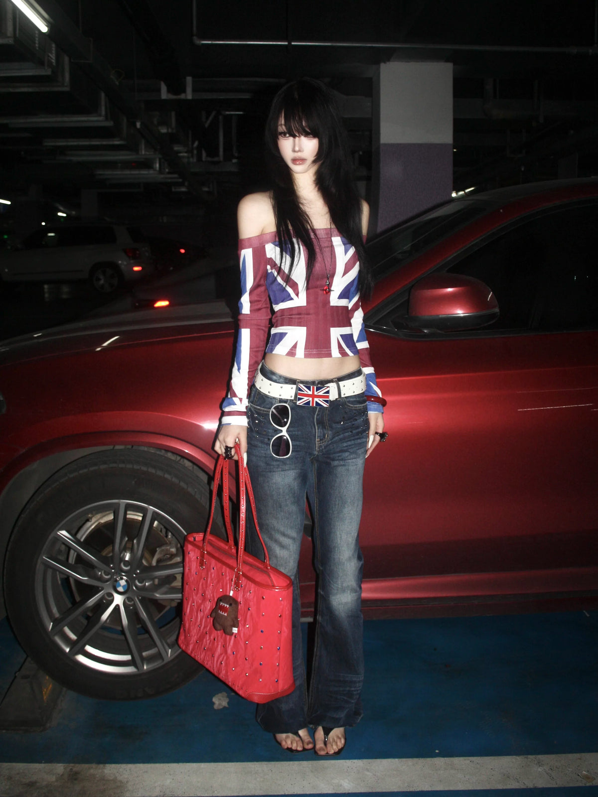 NumbAsia Studded Claw Wash Flared Jeans - model look 1