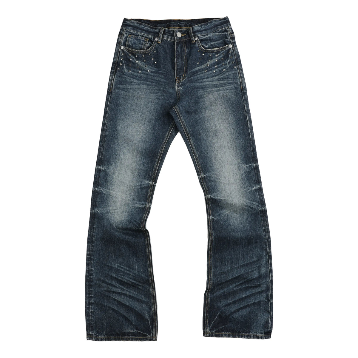 NumbAsia Studded Claw Wash Flared Jeans - washed blue front