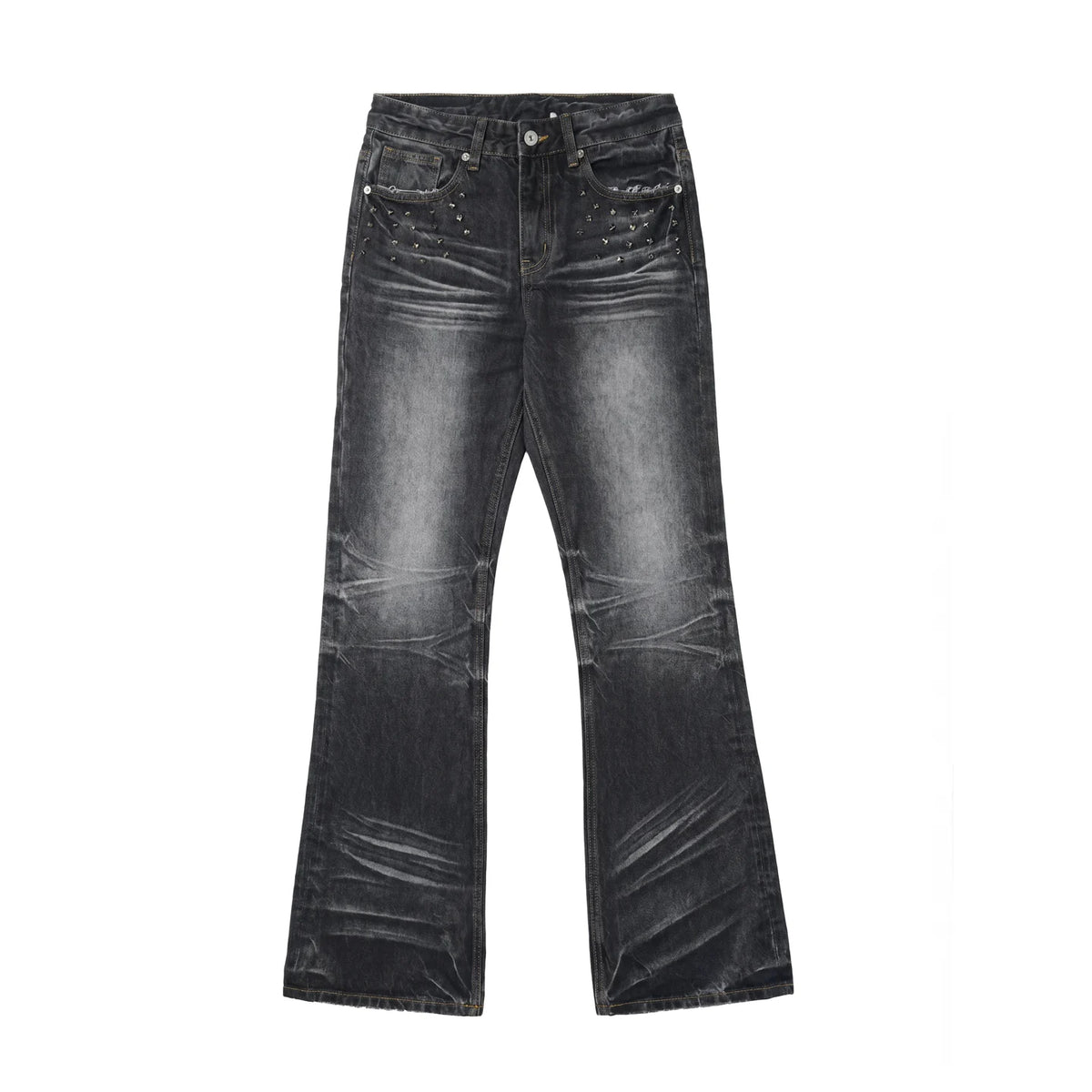 NumbAsia Studded Claw Wash Flared Jeans - washed black front