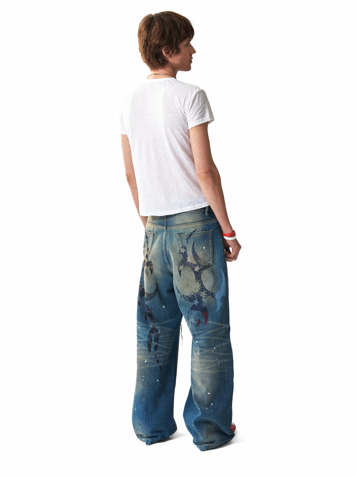 Leopard Cross Print Slub Henley Tee - White male model back